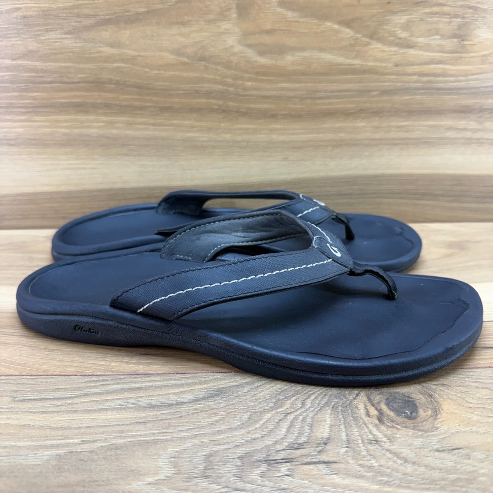 Olukai Ohana Flip Flops Womens 9 EU 39 Black Thong Sandals Travel Vacation